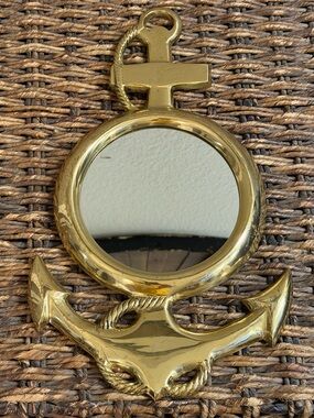 Brass Anchor Wheel Mirror Nautical Wall Hanging 14.5” Navy Decor